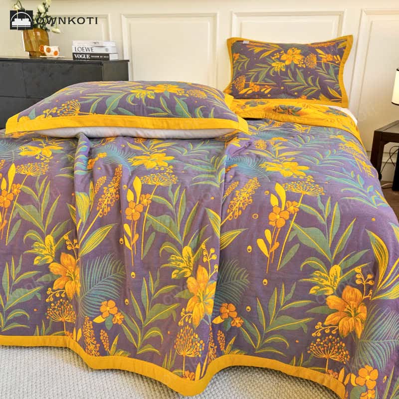 Three Layer Cotton Gauze Comfy Floral Quilt
