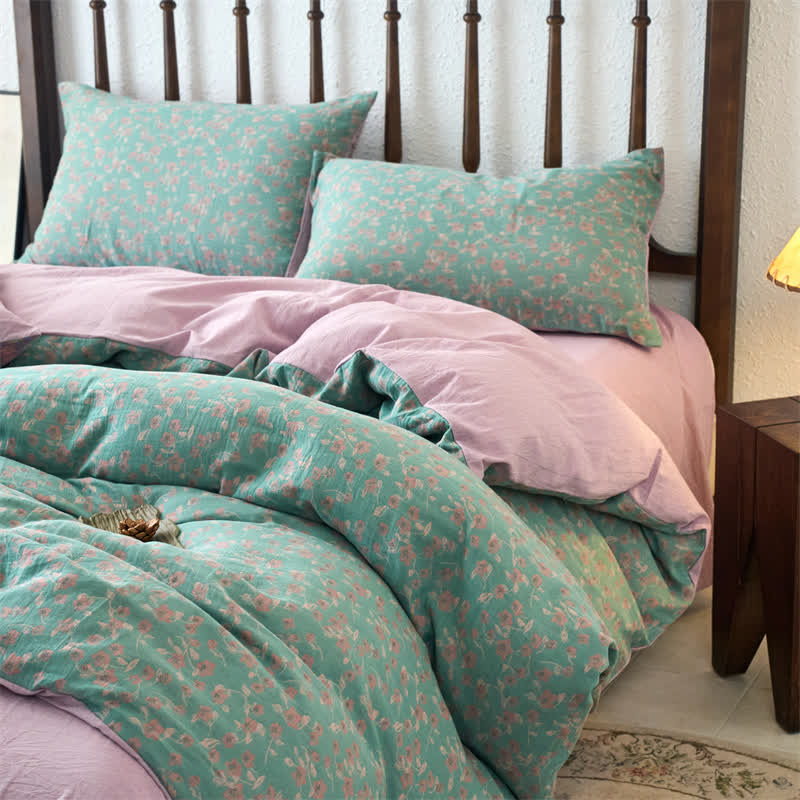 Jacquard Floral Gauze Duvet Cover Bedding Set (4PCS)