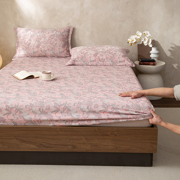 Double Layer Gauze Jacquard Floral Fitted Sheet