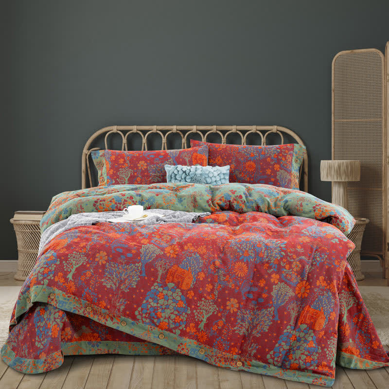 Natural Cotton Gauze Button Bedding Sets (4PCS)