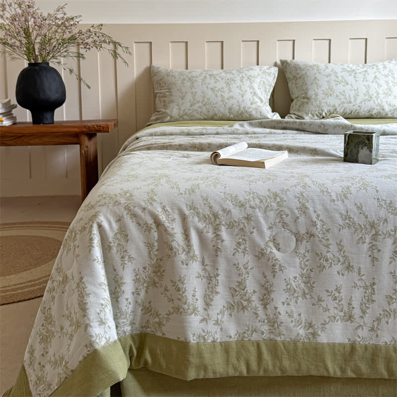 Branch Leaf Cotton Yarn-dyed Jacquard Summer Quilt