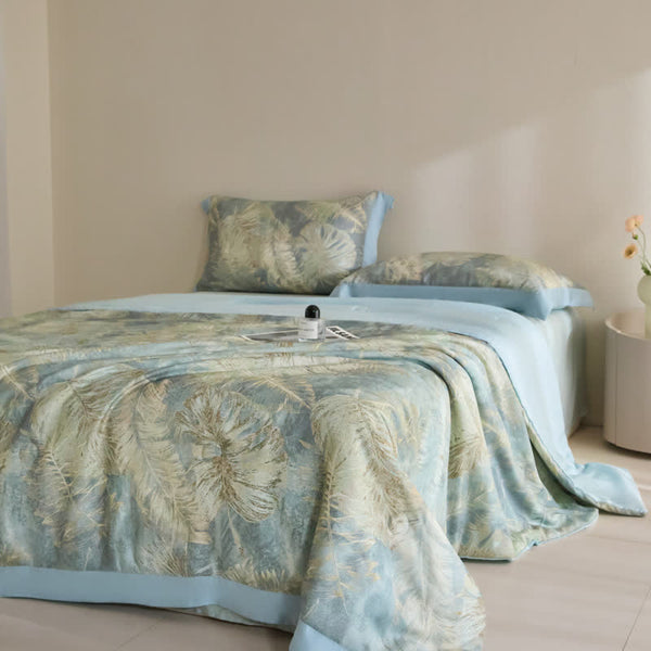 Leaf Print Lyocell Fiber Summer Silky Quilt