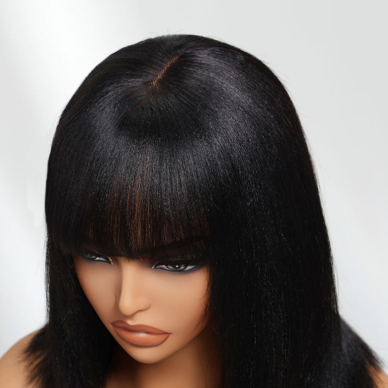 Fast Shipping| Klaiyi Yaki Straight Bob Wig with Bang 2x4 Lace Closure Wig Beginner Friendly Human Hair Wig Flash Sale