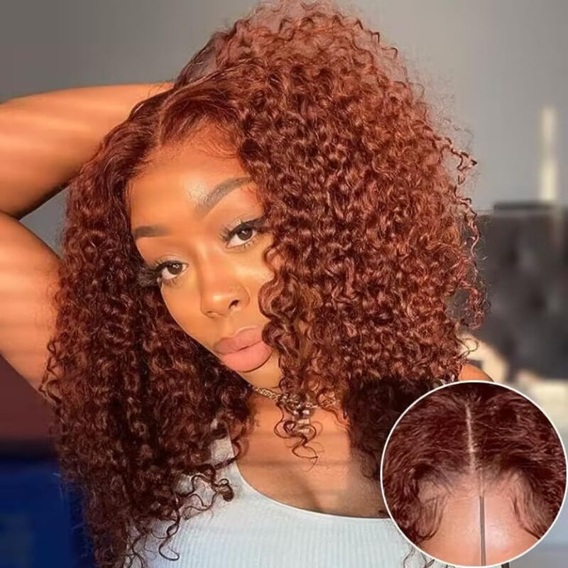 Extra 60% OFF |  Klaiyi Reddish Brown Jerry Curly Put on & Go Glueless Wig with Bleached Knots
