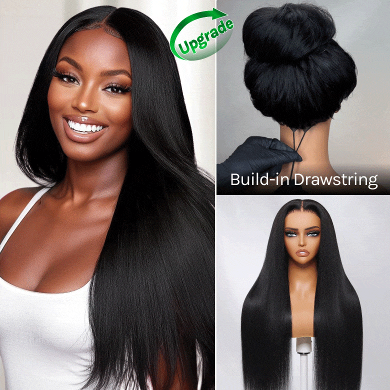 Klaiyi  7x5 Upgrade Yaki Straight Wig with Invisible Drawstring Pull and Go Glueless Wigs Flash Sale