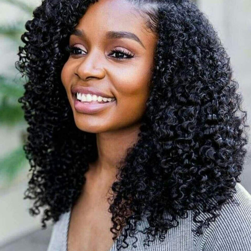 Klaiyi Hair 4C Kinky Curly Clip in Human Hair Extension 9 PCS/Set Full Head Natural Black Ponytail Hair Extensions Flash Sale