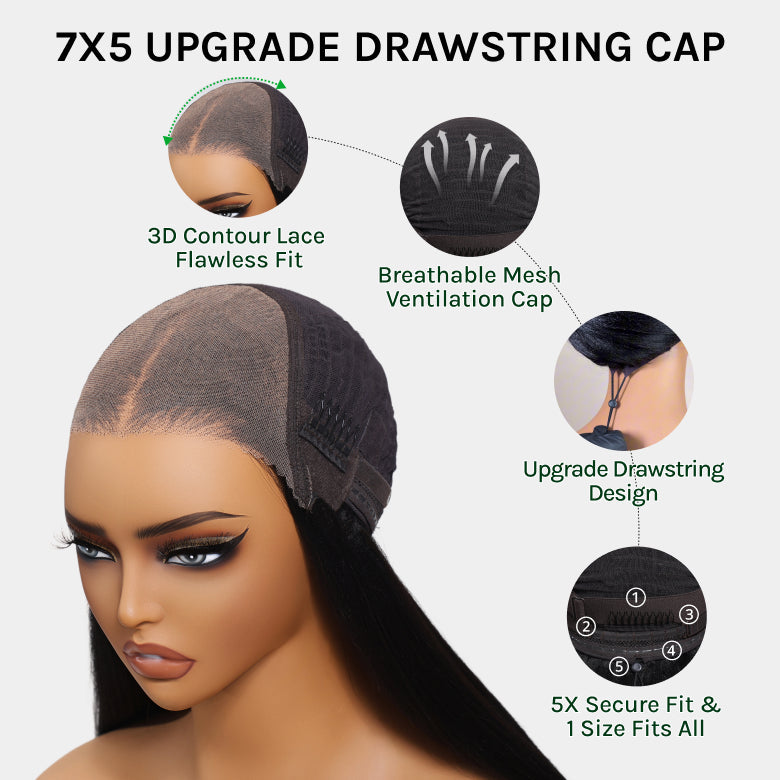 Klaiyi Yaki Straight Put On and Go Glueless Bob Wig 7x5 Pre-Cut Lace Closure Wig Beginner Friendly Flash Sale
