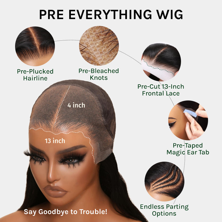 Klaiyi 13x4 Pre-Everything™ Lace Frontal Wig Water Wave & Curly  Mixed Human Hair Glueless Wig