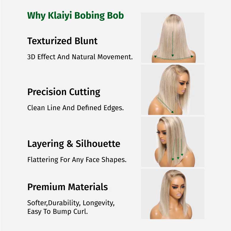Klaiyi Tres Leches Blonde with Brown Root Bob Wigs Salt and pepper Hair Short Straight Bye-Bye Knots Wig Flash Sale