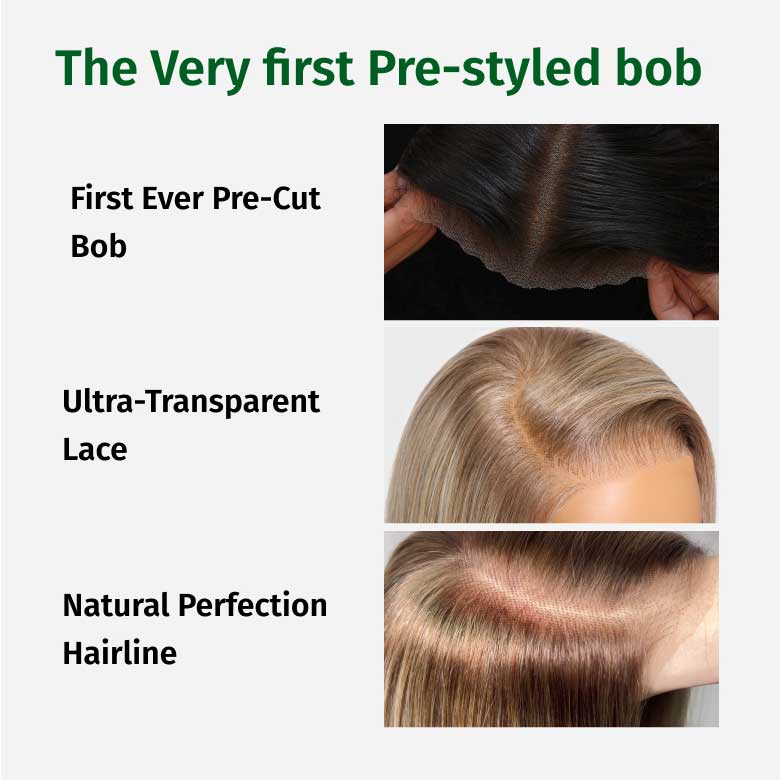 Klaiyi Tres Leches Blonde with Brown Root Bob Wigs Salt and pepper Hair Short Straight Bye-Bye Knots Wig Flash Sale