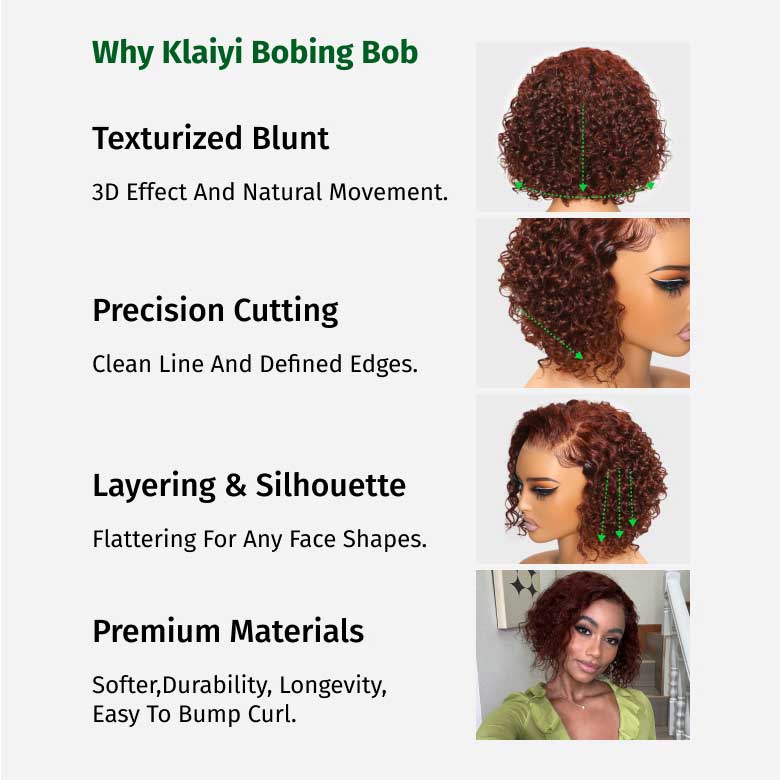 Fast Shipping| Klaiyi Summer Short Curly Bob 7x5 Bye-Bye Knots Lace Wig Side Part Reddish Brown Wig  Flash Sale