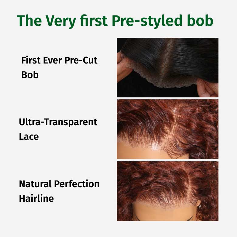 Fast Shipping| Klaiyi Summer Short Curly Bob 7x5 Bye-Bye Knots Lace Wig Side Part Reddish Brown Wig  Flash Sale