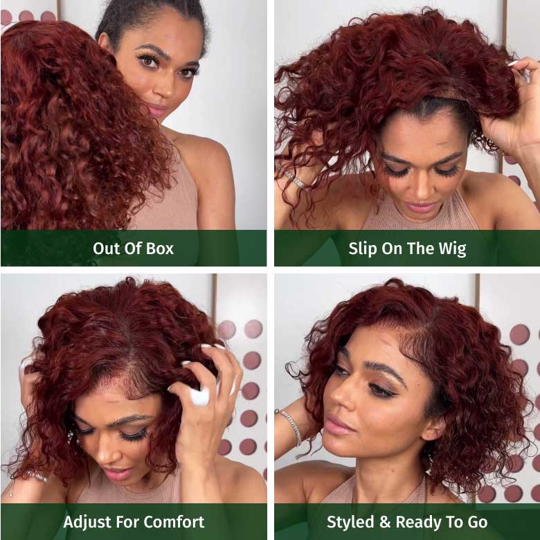 Fast Shipping| Klaiyi Summer Short Curly Bob 7x5 Bye-Bye Knots Lace Wig Side Part Reddish Brown Wig  Flash Sale