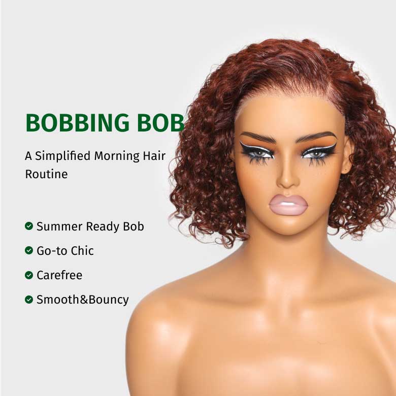 Fast Shipping| Klaiyi Summer Short Curly Bob 7x5 Bye-Bye Knots Lace Wig Side Part Reddish Brown Wig  Flash Sale