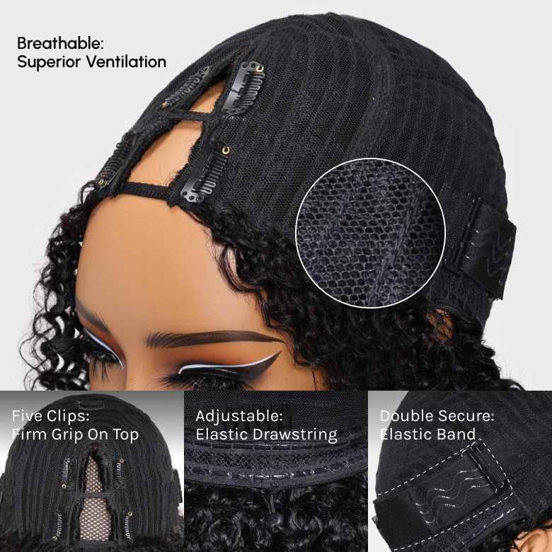 Klaiyi Ombre Chestnut Brown Yaki Straight EasiContour V Part Wigs Human Hair No Glue Protective Style Wig Flash Sale