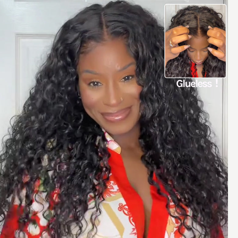 Klaiyi 13x4 Pre-Everything™ Lace Frontal Wig Water Wave & Curly  Mixed Human Hair Glueless Wig