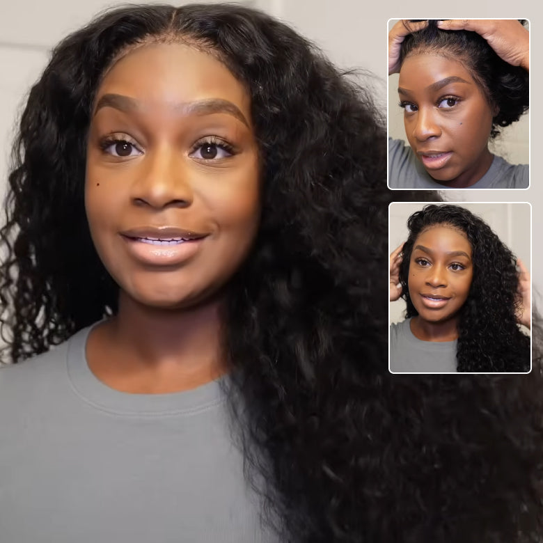Klaiyi 13x4 Pre-Everything™ Lace Frontal Wig Water Wave & Curly  Mixed Human Hair Glueless Wig