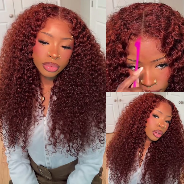 Klaiyi 7x5 Reddish Brown Jerry Curl Put on & Go Wig with Bleach Knots Flash Sale