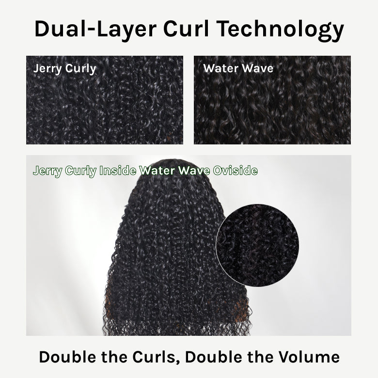 Klaiyi 13x4 Pre-Everything™ Lace Frontal Wig Water Wave & Curly  Mixed Human Hair Glueless Wig