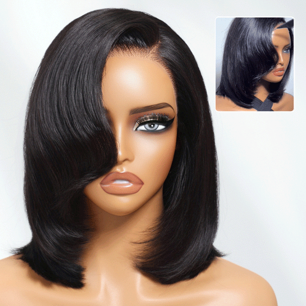 Klaiyi 7x5 Byebye Knots 90s Rachel Haircut Blunt Layered Wig with Side Part Bangs Put On and Go Glueless Human Hair Wig Flash Sale