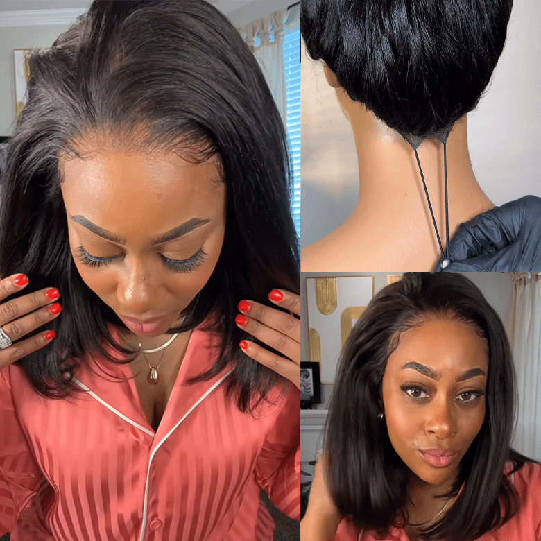 Klaiyi Yaki Straight Put On and Go Glueless Bob Wig 7x5 Pre-Cut Lace Closure Wig Beginner Friendly Flash Sale