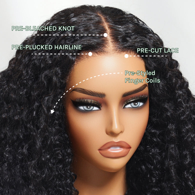 Klaiyi 7x5 Bye Bye Knots Spiral Curls Water Curly Hair with Twist-Out Ends Put on and Go Glueless Wig