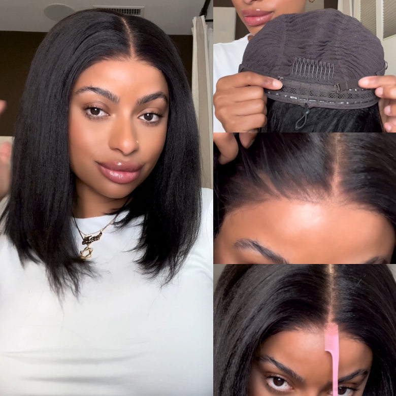 Klaiyi Yaki Straight Put On and Go Glueless Bob Wig 7x5 Pre-Cut Lace Closure Wig Beginner Friendly Flash Sale