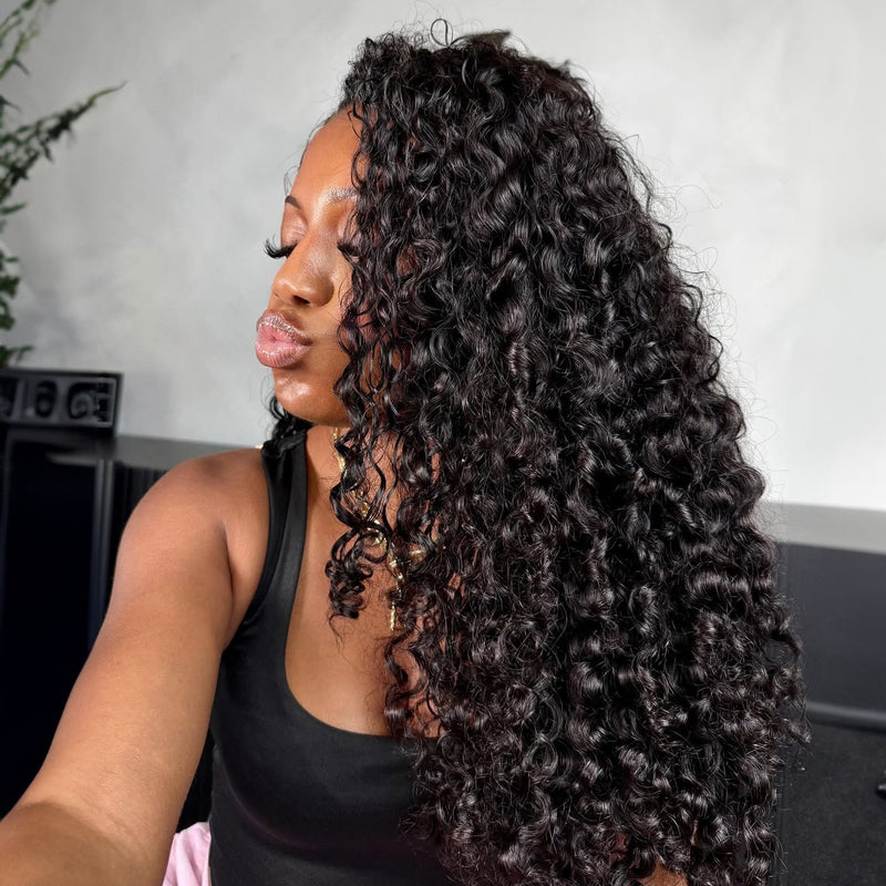 Klaiyi 7x5 Bye Bye Knots Spiral Curls Water Curly Hair with Twist-Out Ends Put on and Go Glueless Wig