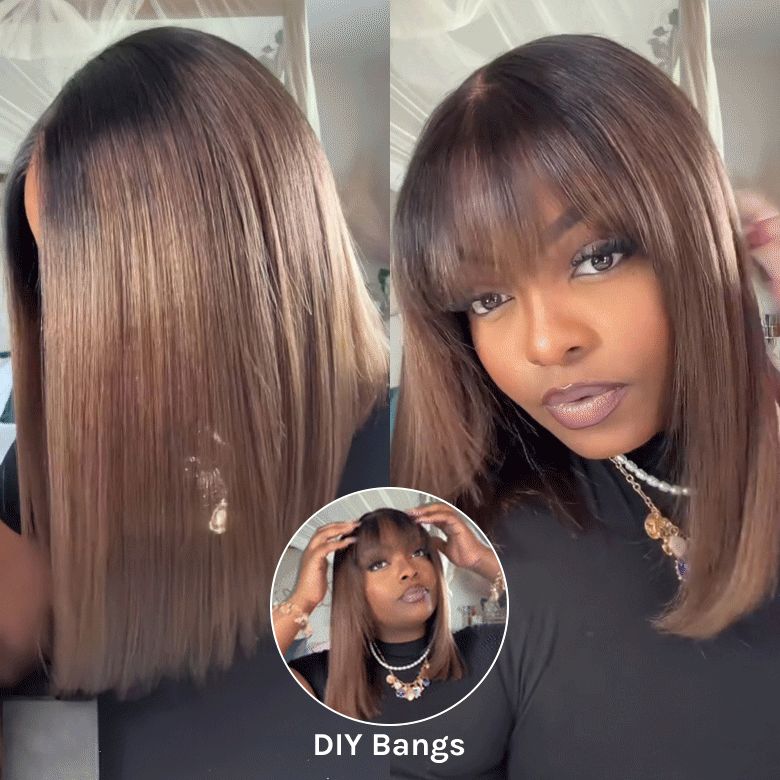 Klaiyi Summer Bob Ombre Chestnut Brown Short Bob Wig 7x5 Bye-Bye Knots Wig Flash Sale
