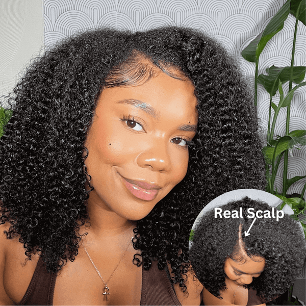 Klaiyi Kinky Curly V Part Wig Virgin Human Hair Real Scalp Great Protective Beginner Friendly Wig Flash Sale