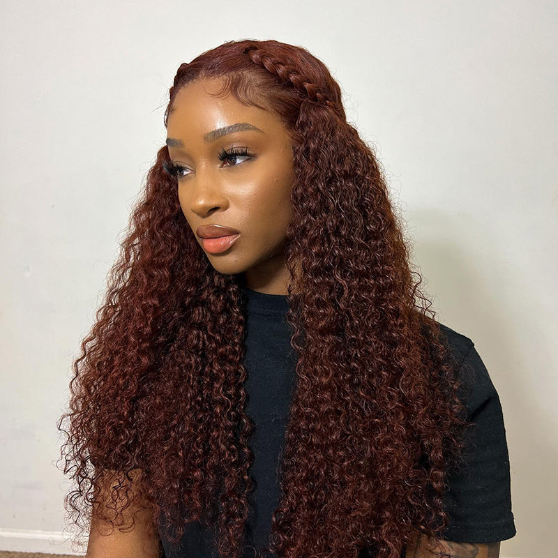 Klaiyi 7x5 Reddish Brown Jerry Curl Put on & Go Wig with Bleach Knots Flash Sale