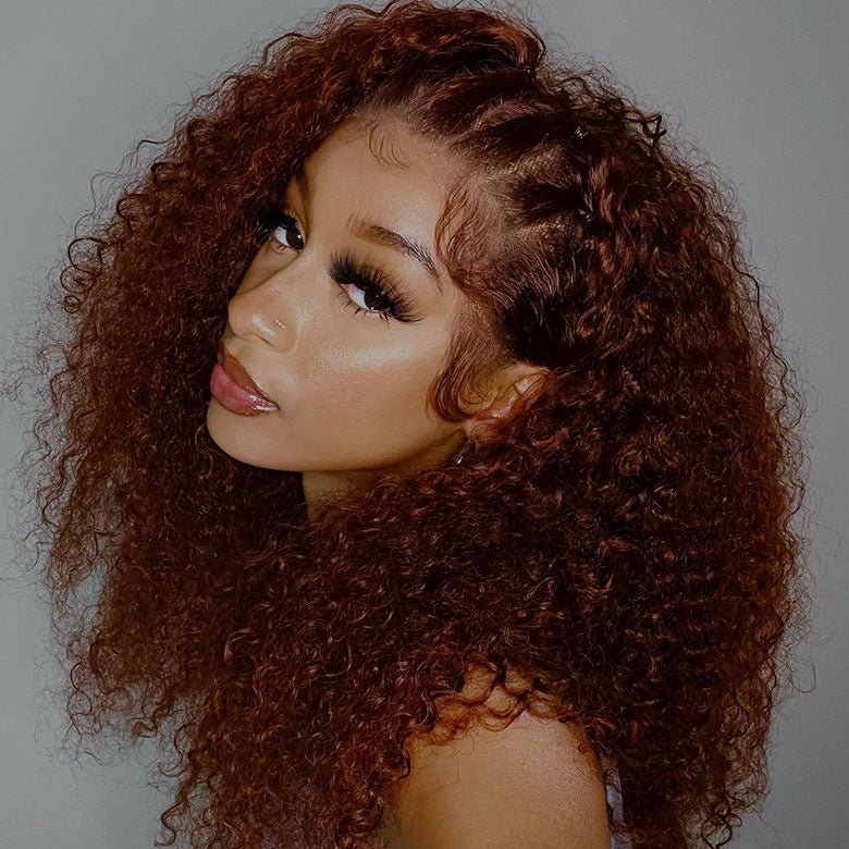 Fast Shipping| Klaiyi Summer Short Curly Bob 7x5 Bye-Bye Knots Lace Wig Side Part Reddish Brown Wig  Flash Sale