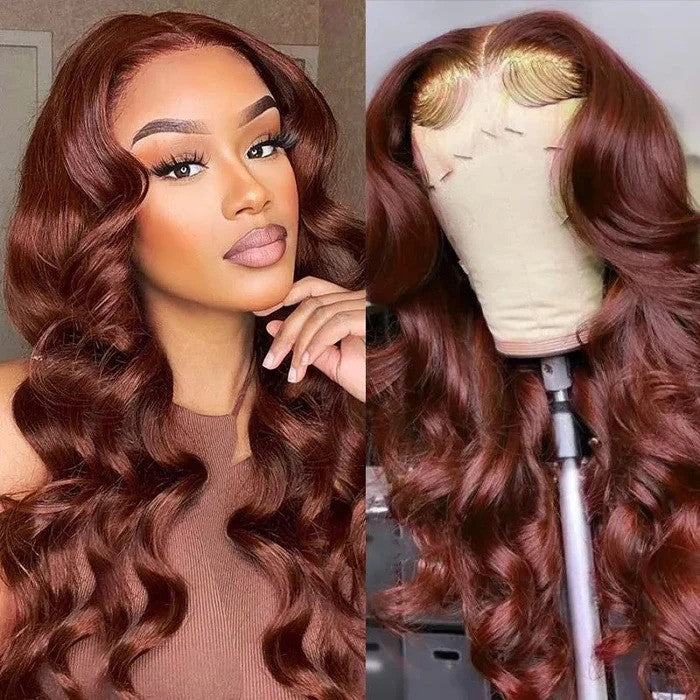 Klaiyi Put On And Go 7x5 Bye Bye Knots Wig Reddish Brown Body Wave Wig Flash Sale