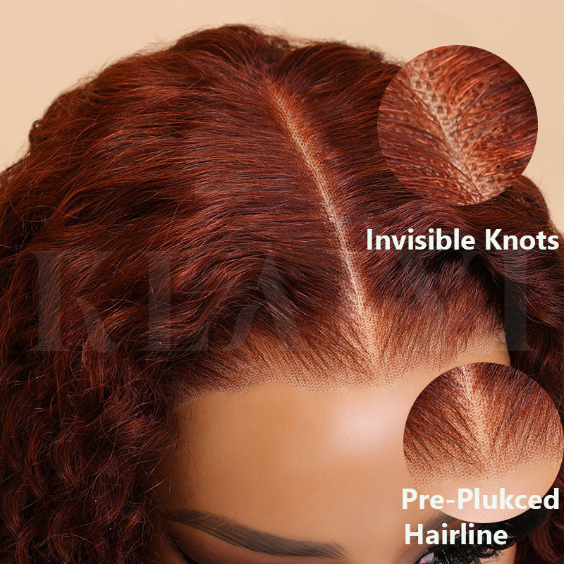 Klaiyi 7x5 Reddish Brown Jerry Curl Put on & Go Wig with Bleach Knots Flash Sale