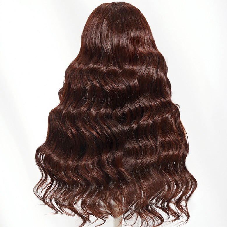 Klaiyi 13x4 Pre-Everything Lace Frontal Wig Dark Auburn Loose Wave Wig with Face Framing Layers