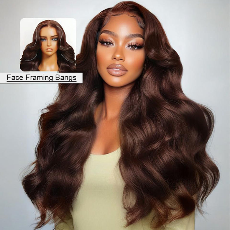 Klaiyi 13x4 Pre-Everything Lace Frontal Wig Dark Auburn Loose Wave Wig with Face Framing Layers