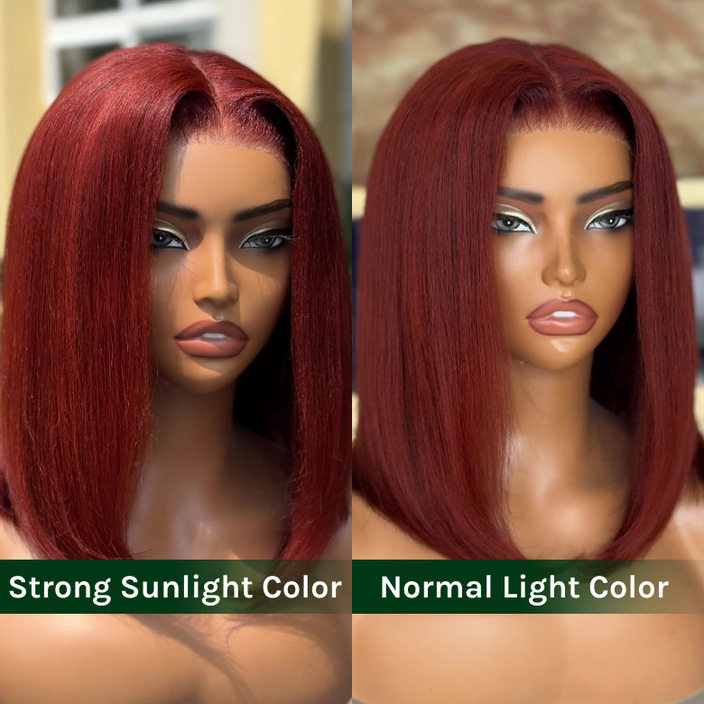 Klaiyi 7x5 Reddish Brown Yaki Straight Bob Wig Put On and Go Glueless Wig with Bleached Knots Flash Sale