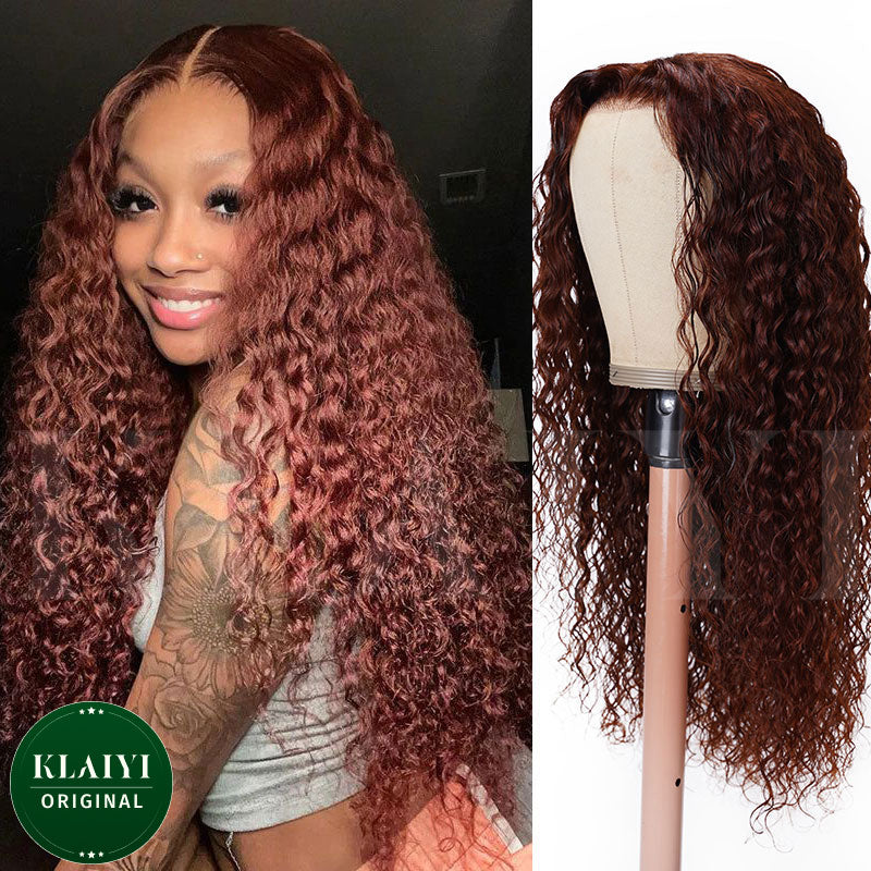 Klaiyi Hair Reddish Brown Water Wave 13x4 Lace Front Wigs / Upgrade 13x4 Pre-everything Wig Flash Sale