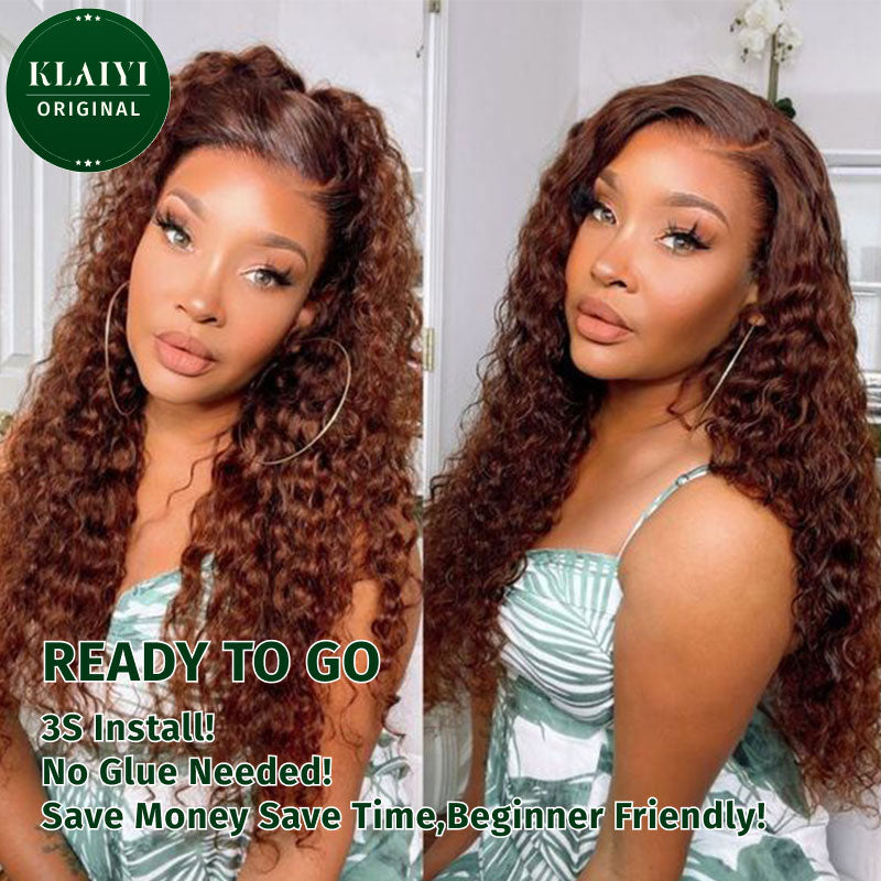 Klaiyi Hair Reddish Brown Water Wave 13x4 Lace Front Wigs / Upgrade 13x4 Pre-everything Wig Flash Sale