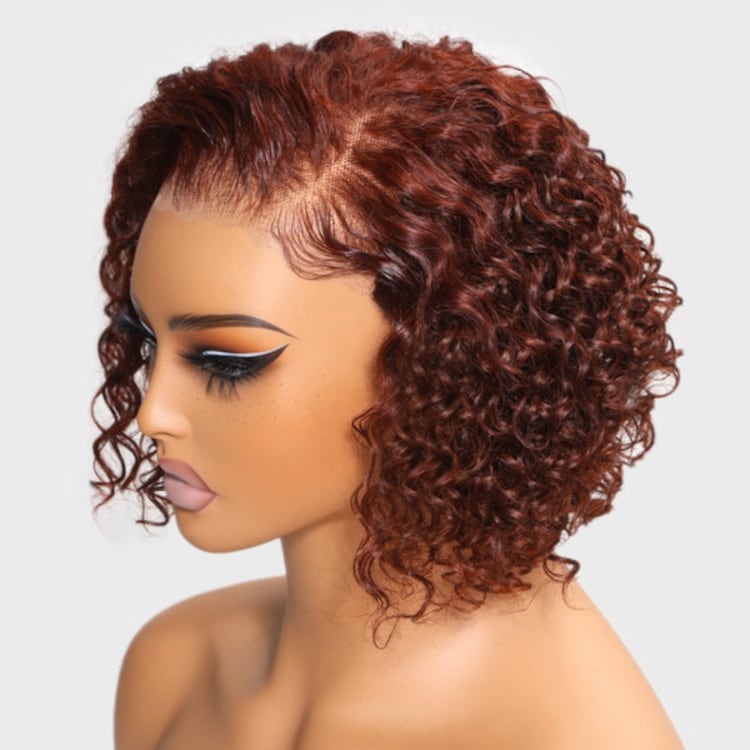 Fast Shipping| Klaiyi Summer Short Curly Bob 7x5 Bye-Bye Knots Lace Wig Side Part Reddish Brown Wig  Flash Sale