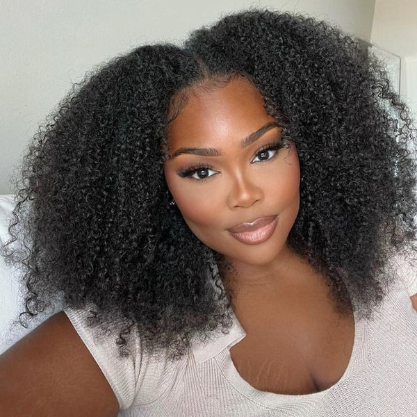 Klaiyi Kinky Curly V Part Wig Virgin Human Hair Real Scalp Great Protective Beginner Friendly Wig Flash Sale