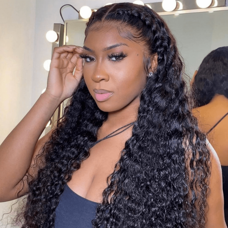 Klaiyi Water Wave 13x4 Pre Everything Lace Front Wig with Invisi Drawstring Put On and Go Glueless Human Hair Wig Flash Sale