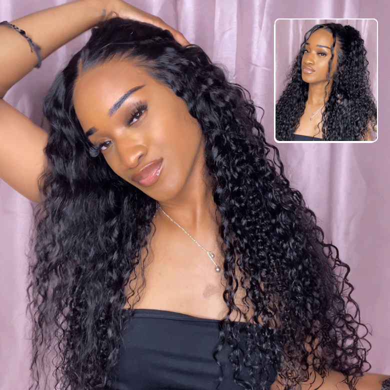 Klaiyi 13x4 Pre-Everything™ Lace Frontal Wig Water Wave & Curly  Mixed Human Hair Glueless Wig
