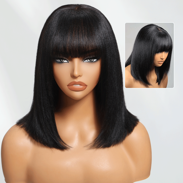 Fast Shipping| Klaiyi Yaki Straight Bob Wig with Bang 2x4 Lace Closure Wig Beginner Friendly Human Hair Wig Flash Sale