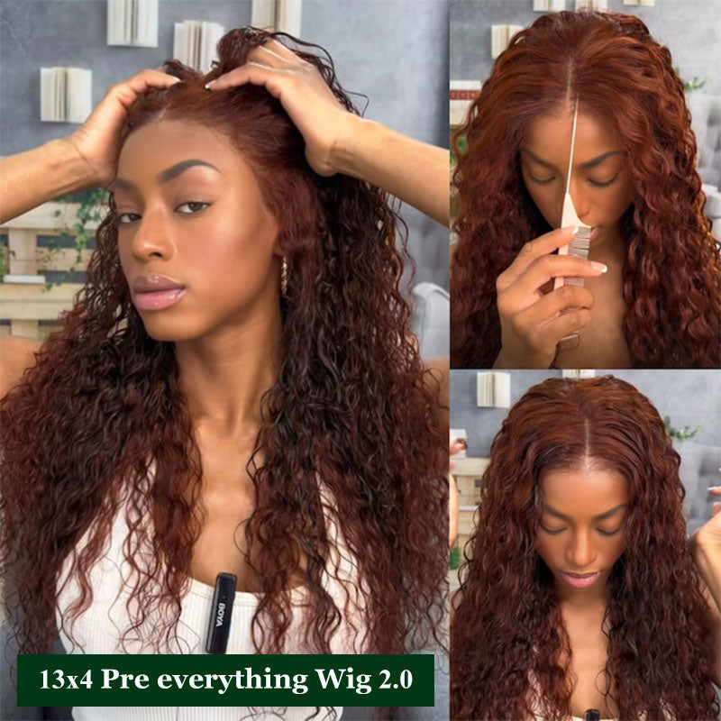 Klaiyi Hair Reddish Brown Water Wave 13x4 Lace Front Wigs / Upgrade 13x4 Pre-everything Wig Flash Sale