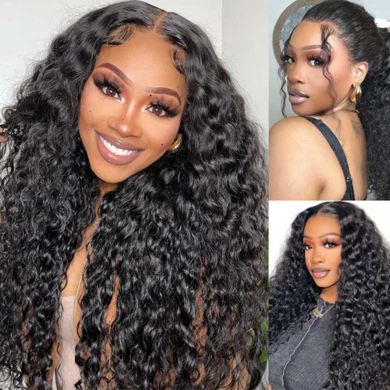 Klaiyi Water Wave 13x4 Pre Everything Lace Front Wig with Invisi Drawstring Put On and Go Glueless Human Hair Wig Flash Sale