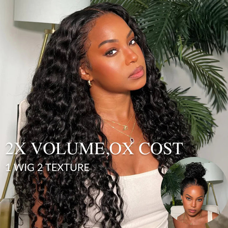 Klaiyi 13x4 Pre-Everything™ Lace Frontal Wig Water Wave & Curly  Mixed Human Hair Glueless Wig