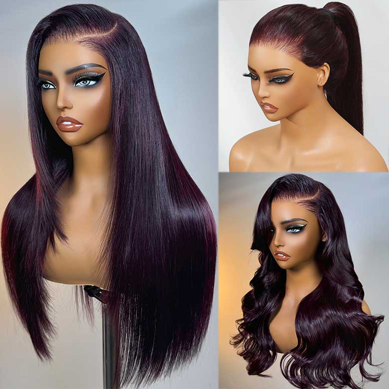 Klaiyi 7x5 And 13x4 Pre-Everything Lace Frontal Black Cherry Color Layered Cut Straight Glueless Wig Flash Sale
