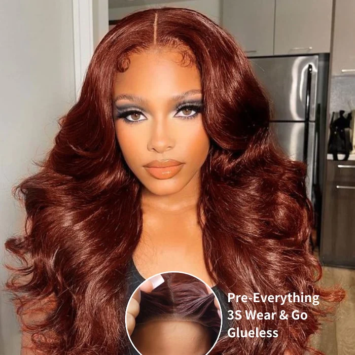 Klaiyi Put On And Go 7x5 Bye Bye Knots Wig Reddish Brown Body Wave Wig Flash Sale