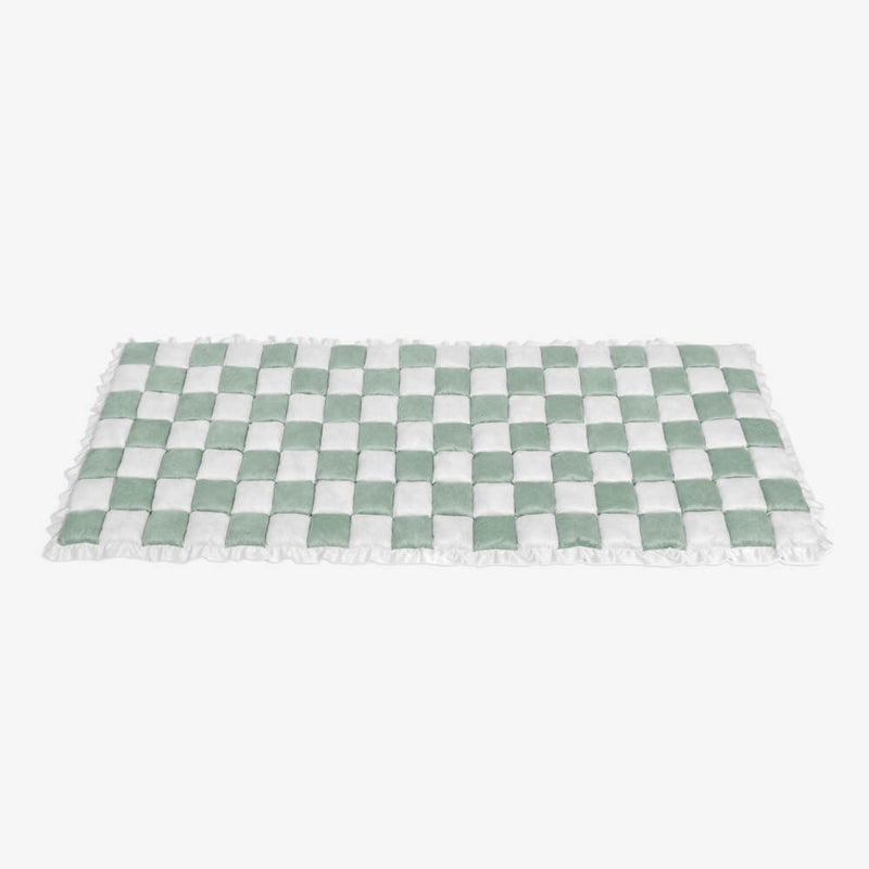 Cream-colored Large Plaid Square Fuzzy Pet Dog Mat Bed Couch Cover